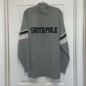 South Pole Gray Varsity Appliqué Logo Mock Neck Sweater